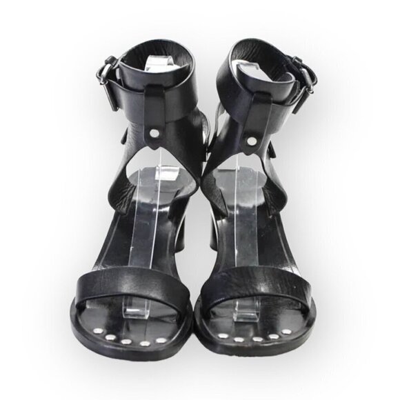Isabel Marant Black Leather Jaeryn Mid Heel  Sandals, Size 37EU, Buckle - Picture 8 of 12
